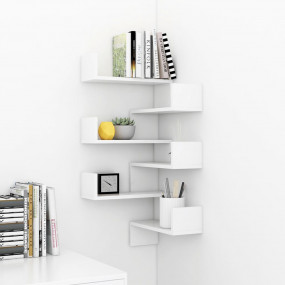 Wall Corner Shelf Set of 2 High gloss white Engineered ...