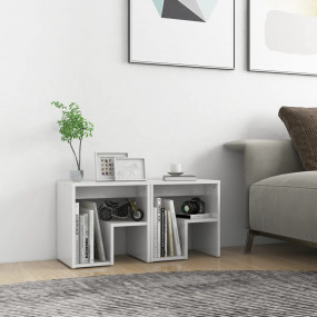 Bed Cabinet Set of 2 High gloss white Engineered wood