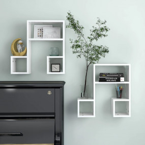Wall Shelf Set of 2 High gloss white Engineered wood Me...
