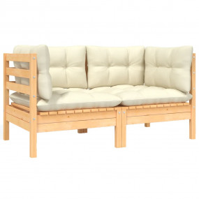 2-seater Garden Sofa Set of 2 Cream, Natural Wood