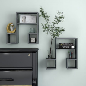 Wall Shelf Set of 2 High gloss grey Engineered wood Med...