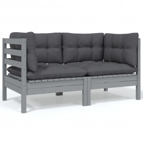 2-seater Garden Sofa Set of 2 Grey Solid Pinewood Mediu...