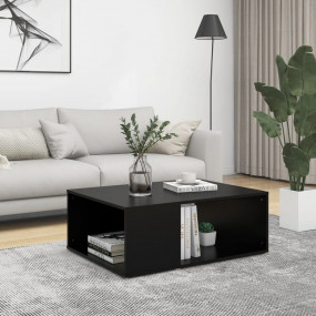 Coffee Table Black Engineered Wood Medium Rectangular M...