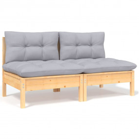 2-seater Garden Sofa Set of 2 Grey, Pine