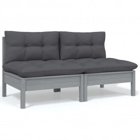 2-seater Garden Sofa 2 Pack Grey Solid Pine Wood, 100% ...