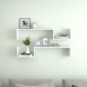 Wall Shelf Set of 2 White Engineered wood