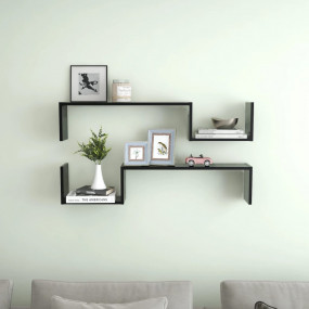 Wall Shelf Set of 2 Black Engineered wood