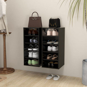 Shoe Cabinet Set of 2 Black Engineered wood Medium Shoe...