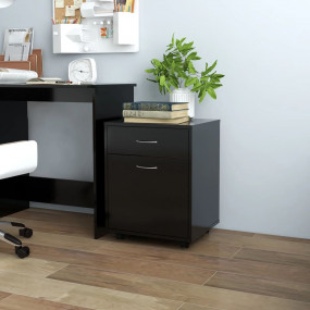 Storage Cabinet Black Engineered wood Medium Rollable