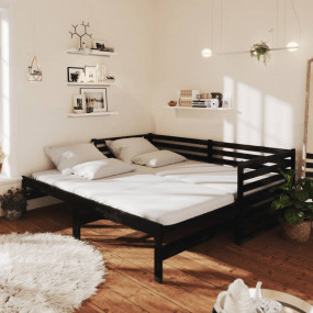 Day Bed Black Solid Pine Wood 2x Convertible Day Bed