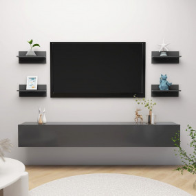 Wall Shelf Set of 4 Grey Engineered wood Small Wall mou...