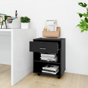 Storage Cabinet Black Engineered Wood Compact Storage C...
