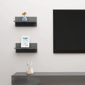 Wall Shelf Set of 2 High gloss grey Engineered wood Sma...