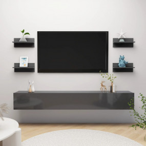Wall Shelf Set of 4 High gloss grey Engineered wood Sma...