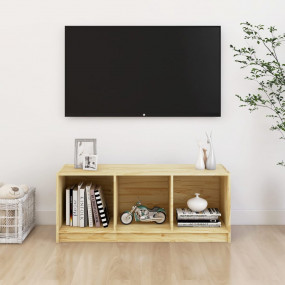 TV Cabinet Natural Wood Solid Pinewood Medium TV Cabine...