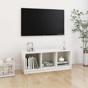 TV Cabinet White Solid Pinewood Medium Storage TV Cabin...