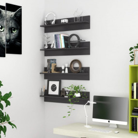 Wall Shelf Set of 4 High gloss grey Engineered wood
