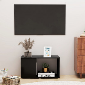 TV Cabinet Black Engineered Wood Small TV Cabinet Recta...