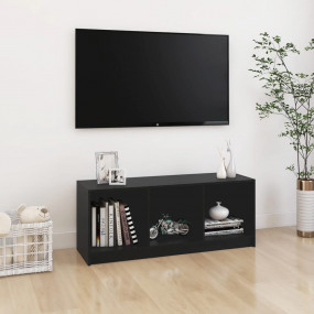 TV Cabinet Black Solid Pine Wood