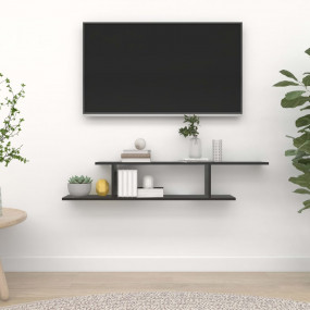 Wall Shelf Black Engineered Wood 49.2x7.1x9.1 in Wall S...