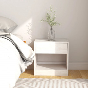 Bedside Cabinet White Solid Pinewood Compact Bedside Ca...