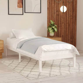Bed Frame White Solid pinewood 29.5 x 74.8 in Durable B...