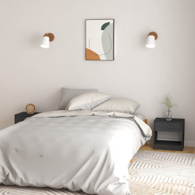 Bedside Cabinet Set of 2 Grey Solid pinewood Small