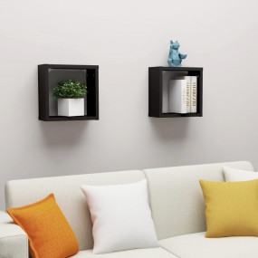 Cube Shelf Set of 2 Black Engineered wood Small Wall Sh...