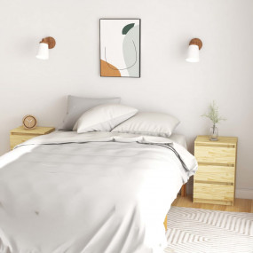 Bedside Cabinet Set of 2 Natural Wood Solid Pine Wood M...