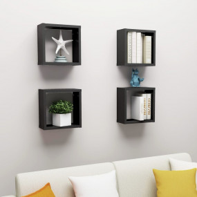 Cube Shelf Set of 4 Black Engineered wood 11.8 x 5.9 x ...