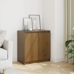 Side Cabinet Honey Brown Solid Pinewood Compact Side Ca...