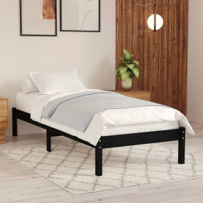Bed Frame Black Solid Pine Wood Standard Single Durable