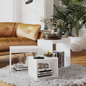 Nesting Table Set of 3 White Engineered wood Small Stac...