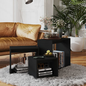 Nesting Table Set of 3 Black Engineered wood Small Stac...