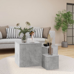 Side Table Set of 3 Concrete Grey Engineered Wood Small