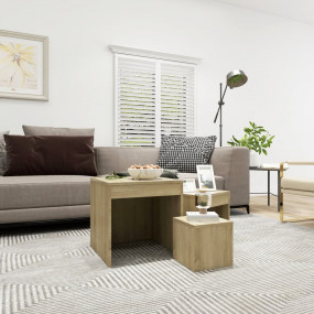 Nesting Table Set of 3 Sonoma oak Engineered wood 3 siz...