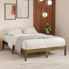 Bed Frame Honey brown Solid pine wood 78.7x78.7 in Dura...