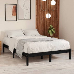 Bed Frame Black Solid pine wood 78.7 x 78.7 in Bed Fram...
