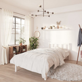 Bed Frame White Solid pine wood 39.4 x 78.7 in mattress...