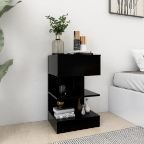 Bedside Cabinet Black Engineered Wood Standard Bedside ...