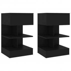Bedside Cabinet Set of 2 Black Engineered wood