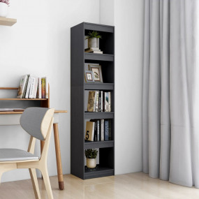 Book Cabinet Grey Solid Pinewood Tall and Narrow Book C...