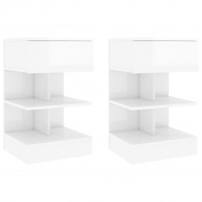 Bedside Cabinet Set of 2 High gloss white Engineered wo...