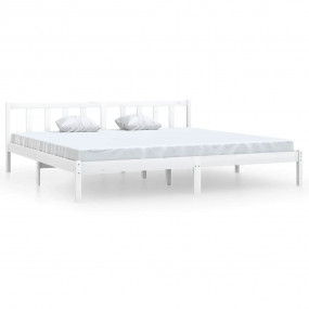 Bed Frame White Solid pinewood 78.7 x 78.7 in Modern Be...
