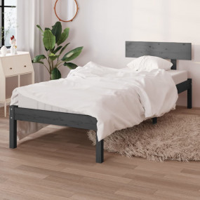 Bed Frame Grey Solid Pine Wood Twin Durable Bed Frame