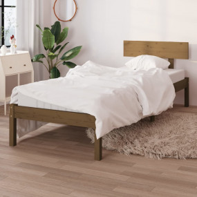 Bed Frame Honey Brown Solid Pine Wood Twin Durable Bed ...