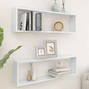 Wall Shelf Set of 2 White Engineered Wood 39.4 x 5.9 x ...