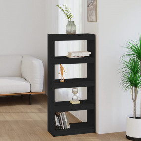 Book Cabinet Black Solid Pine Wood Medium Book Cabinet
