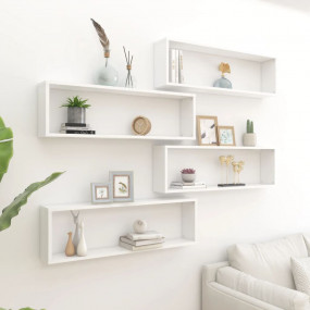 Wall Shelf Set of 4 White Engineered wood