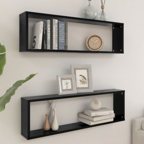 Wall Shelf Set of 2 Black Engineered wood 39.4 x 5.9 x ...
